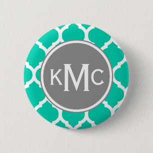 Bóton Redondo 5.08cm Teal Cinza Lattice Marroquina