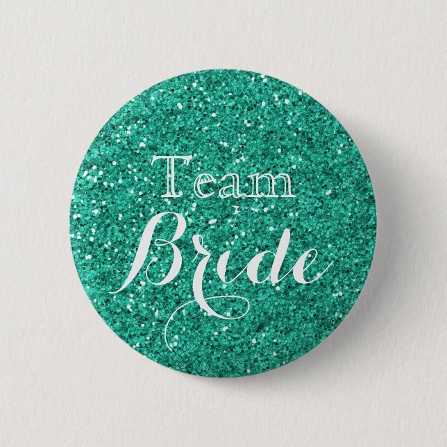Bóton Redondo 5.08cm Teal Glitter Faux Foil Wedding Team Bride (Frente)