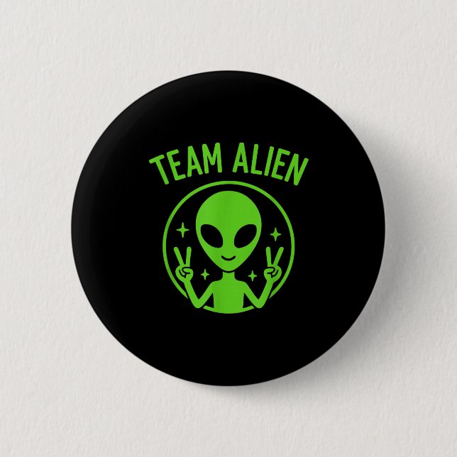 Bóton Redondo 5.08cm Team Alien – Funny Green Extraterrestrial Peace Si (Frente)