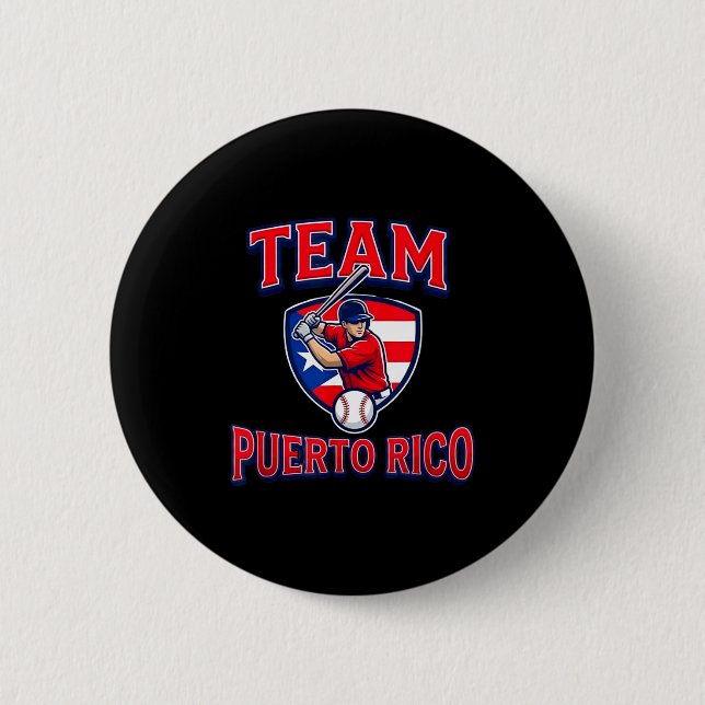 Bóton Redondo 5.08cm Team Puerto Rico Baseball Flag Patriotic  (Frente)