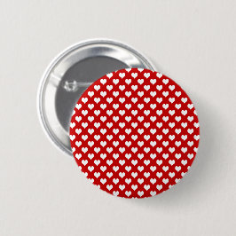 Bóton Redondo 5.08cm Tecido de Estampa de Coração Vermelho e Branco