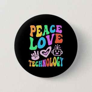 Bóton Redondo 5.08cm TECNOLOGIA Vintage PEACE LOVE Ensino de Computador