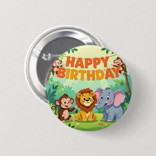 Bóton Redondo 5.08cm Tema de safari de aniversário feliz fofo