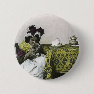 Bóton Redondo 5.08cm Tempo do chá da menina do Victorian com vintage do