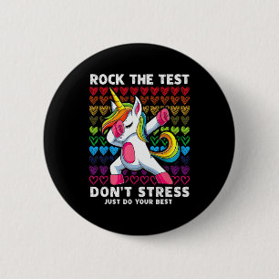 Bóton Redondo 5.08cm Test Day Rock The Test Dabbing Unicorn Boys Girls
