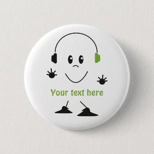 Bóton Redondo 5.08cm Texto de Música Personalizado Personagem de Fones
