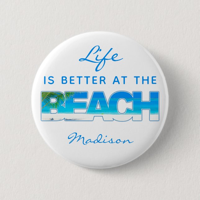 Bóton Redondo 5.08cm Texto personalizado BEACH (Frente)