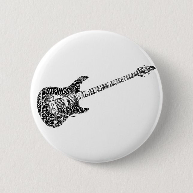 Bóton Redondo 5.08cm Texto Preto de Arte Palavra Forma Guitarra (Frente)