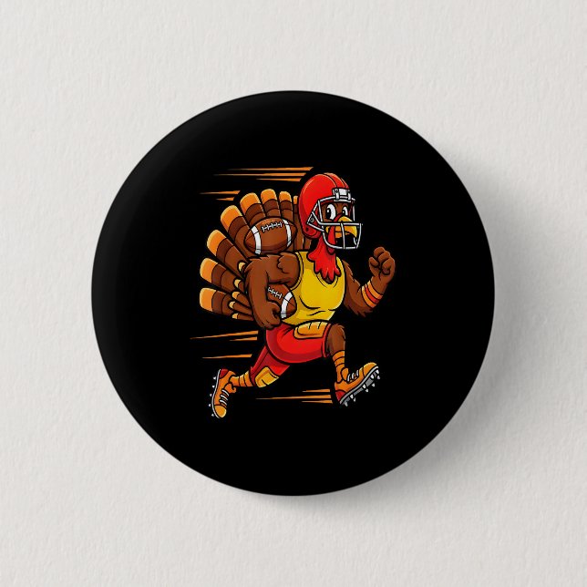Bóton Redondo 5.08cm Thanksgiving Funny Turkey Playing Football Men Boy (Frente)