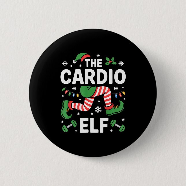 Bóton Redondo 5.08cm The Cardio Elf Funny Fitness Christmas Gym Workout (Frente)