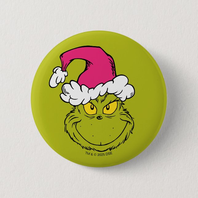 Bóton Redondo 5.08cm The Grinch in Pink Santa Hat (Frente)