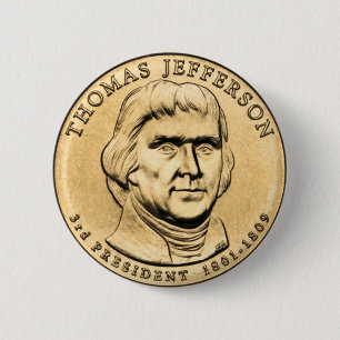 Bóton Redondo 5.08cm Thomas Jefferson Presidente $1 Botão de Moedas