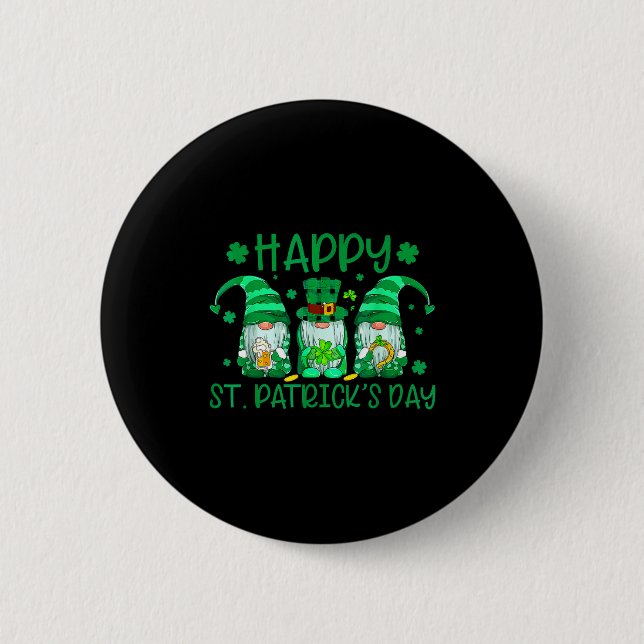 Bóton Redondo 5.08cm Three gnomes holding shamrock leopard plaid st (Frente)