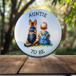 Bóton Redondo 5.08cm Tia a ser | CHÁ DE FRALDAS<br><div class="desc">Tia para ser o botão de chá de fraldas do menino. Menino de aquarela bonito sentado ao lado de um Cão German shepherd. Um pouco excelente para fazer cada membro da família se sentir especial.</div>