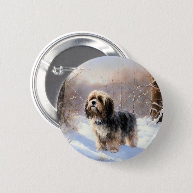 Bóton Redondo 5.08cm Tibetan Terrier Deixe Nevar Natal (Frente & Verso)