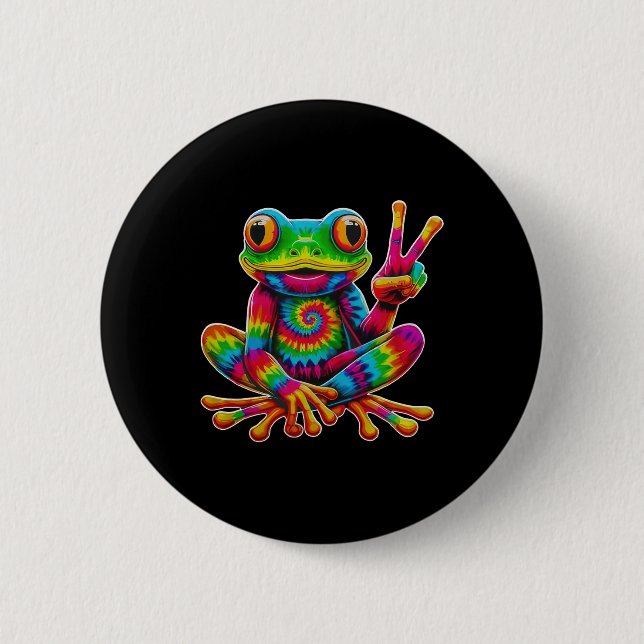 Bóton Redondo 5.08cm Tie-dye Frog Peace Sign Hippie Christmas Frog  (Frente)