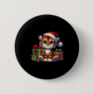 Bóton Redondo 5.08cm Tiger Xmas Lighting Santa Hat Tiger Natal