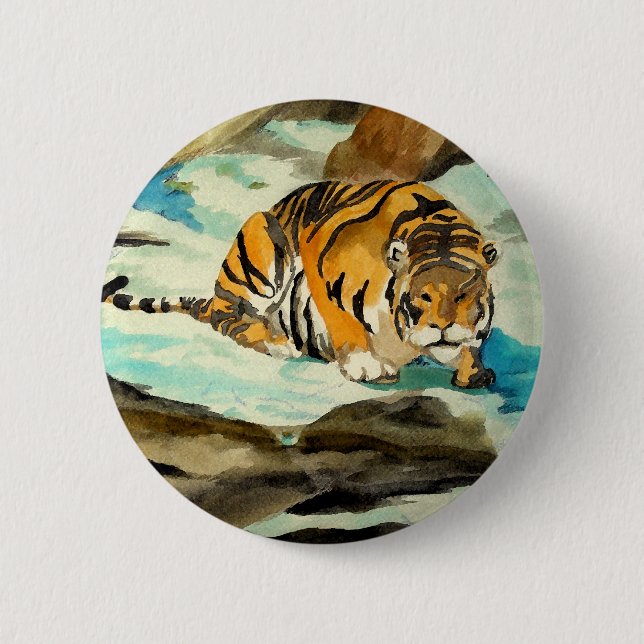 Bóton Redondo 5.08cm Tigre de Aquarela (Frente)