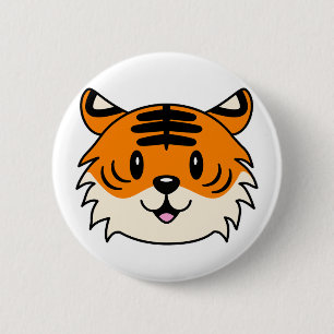 Bóton Redondo 5.08cm Tigre de Cartoon Sorridente