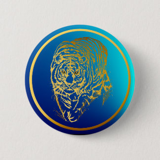 Bóton Redondo 5.08cm Tigre Dourado no botão da grama