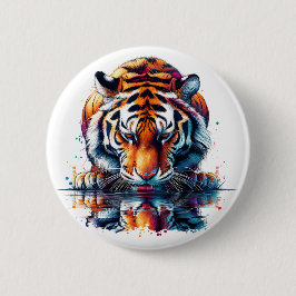 Bóton Redondo 5.08cm Tigre olhando para Reflexo na Água