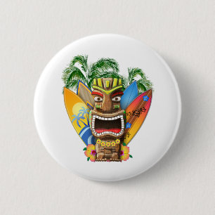 Bóton Redondo 5.08cm Tiki havaiano que surfa