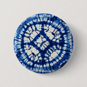 Bóton Redondo 5.08cm Tinta Azul Shibori Tie Dye Mares do Sul Batik