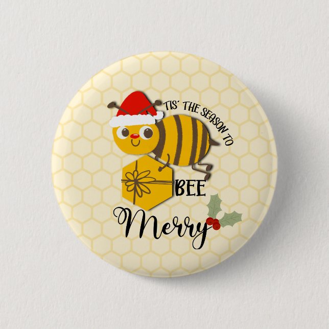 Bóton Redondo 5.08cm Tis the season to be merry bee  card (Frente)