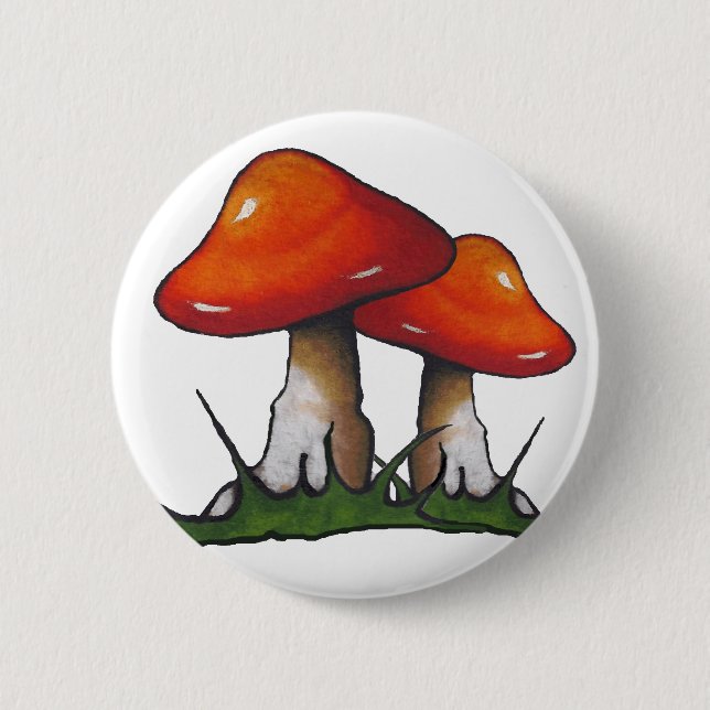 Bóton Redondo 5.08cm Toadstools vermelhos, cogumelos: Arte Freehand do (Frente)