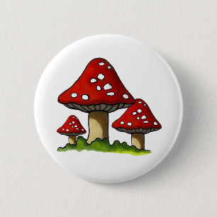 Bóton Redondo 5.08cm Toadtstools vermelho, cogumelo: Arte Freehand