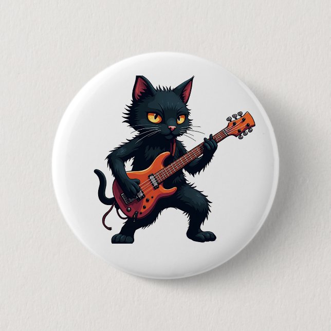 Bóton Redondo 5.08cm Toca violão gato preto (Frente)