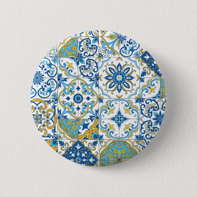 Bóton Redondo 5.08cm tons mediterrâneos/ azulejos (Frente)