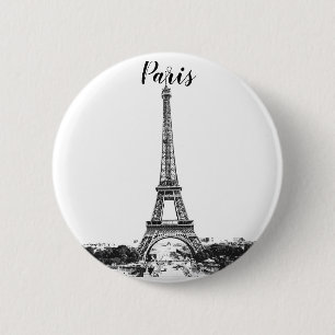 Bóton Redondo 5.08cm Torre Eiffel preto e branco