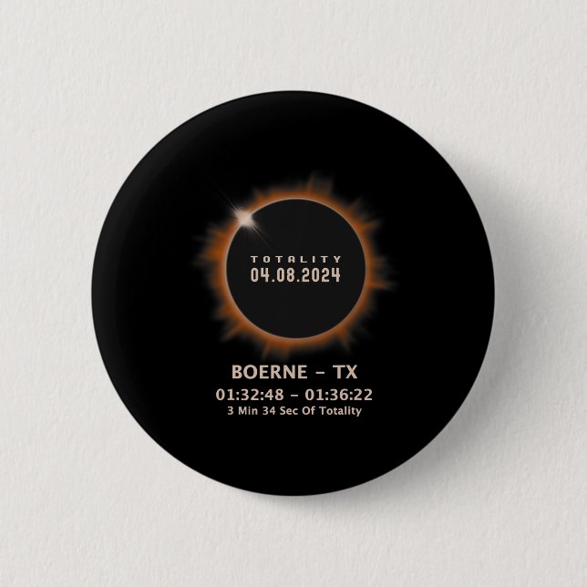 Bóton Redondo 5.08cm Total de Eclipse Solar 2024 Totalidade 04.08.24 Te (Frente)