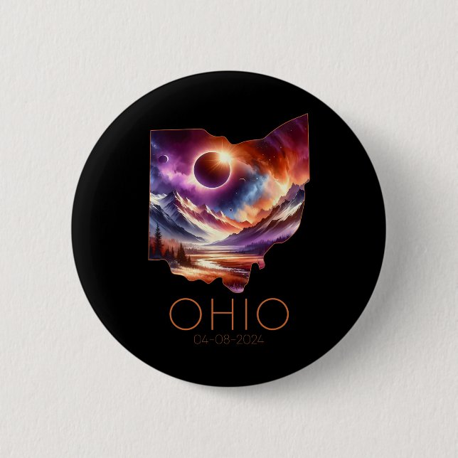Bóton Redondo 5.08cm Total Solar Eclipse 2024 State Ohio Totality April (Frente)