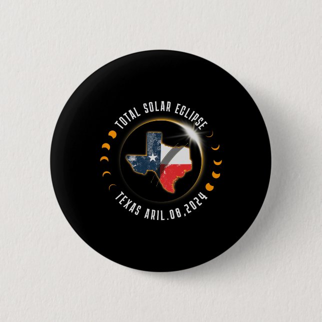 Bóton Redondo 5.08cm Total Solar Eclipse América Totalidade Texas 8 de  (Frente)