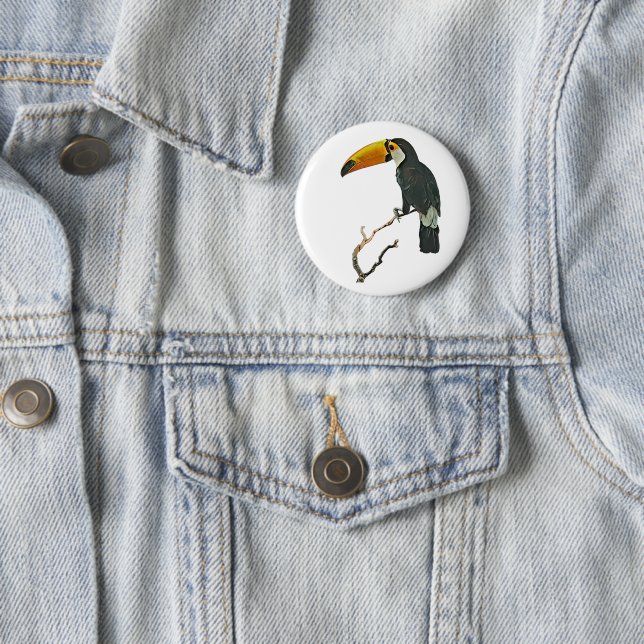 Bóton Redondo 5.08cm Toucan Retrait Animal Tropical Bird Design (In Situ)