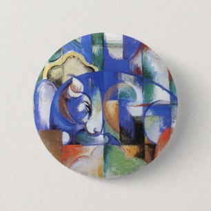 Bóton Redondo 5.08cm Touro Mentiroso por Franz Marc, Arte Cubista Vinta