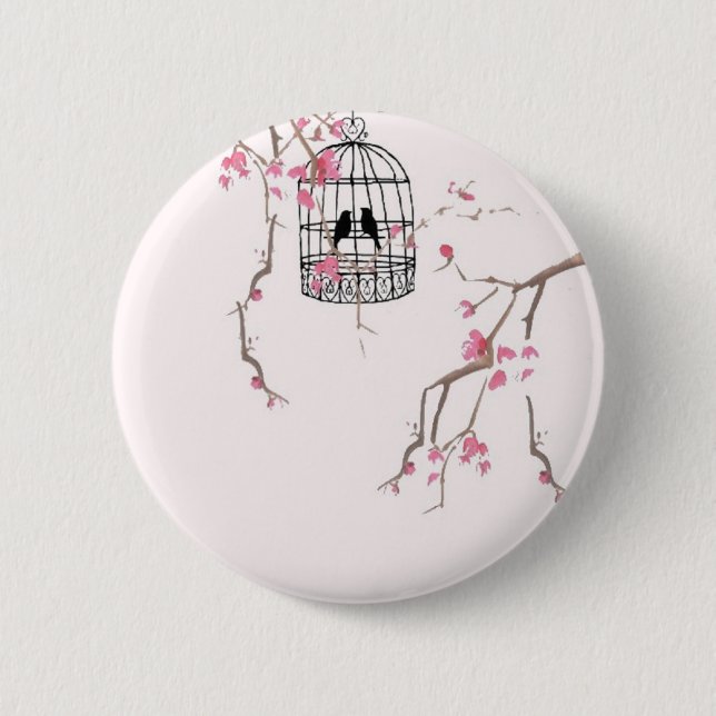 Bóton Redondo 5.08cm Trabalho de arte de cerejeira original florada (Frente)