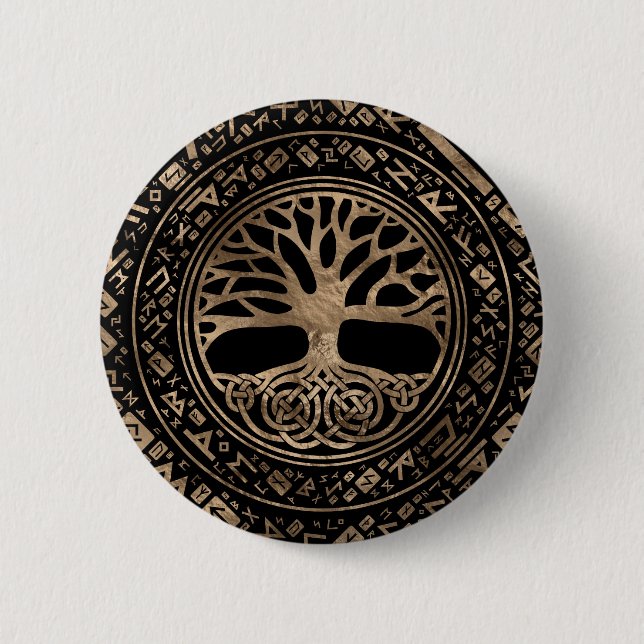 Bóton Redondo 5.08cm Tree of life -Yggdrasil Runic Pattern (Frente)