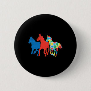 Bóton Redondo 5.08cm Três Cavalos Puzzle Azul Vermelho Conscientização