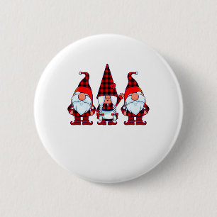 Bóton Redondo 5.08cm Três Gnomos na Xadrez de Buffalo no Natal Gnomo Xm