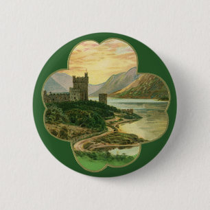 Bóton Redondo 5.08cm Trevo Dourado afortunado do vintage com um castelo