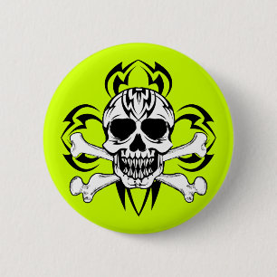 Bóton Redondo 5.08cm Tribal Tattoo Skull