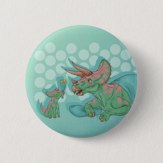 Bóton Redondo 5.08cm Tricerátops Dando Flores (Frente)