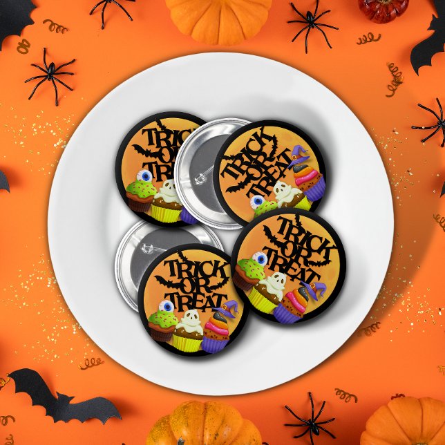 Bóton Redondo 5.08cm Trick or Treat Cupcake Monster Round Button (Criador carregado)