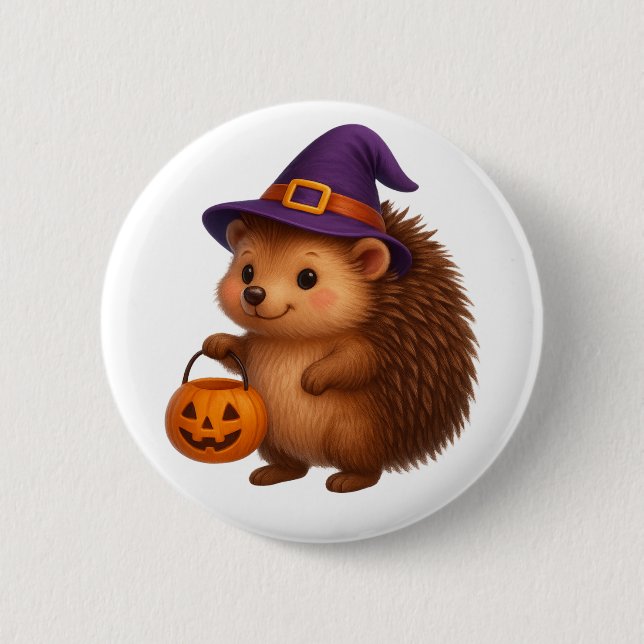 Bóton Redondo 5.08cm Trick-or-Treat Hedgehog (Frente)