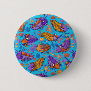 Bóton Redondo 5.08cm Trilobitas sobre fundo azul claro (padrão infanti