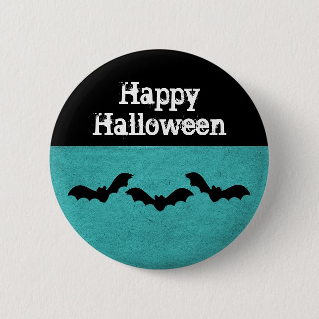 Bóton Redondo 5.08cm Trio de Bats Halloween Button, Teal (Frente)