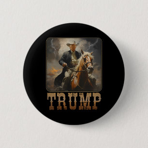 Bóton Redondo 5.08cm Trump 2025 Presidente Cowboy Cavalgando Cavalo Wes